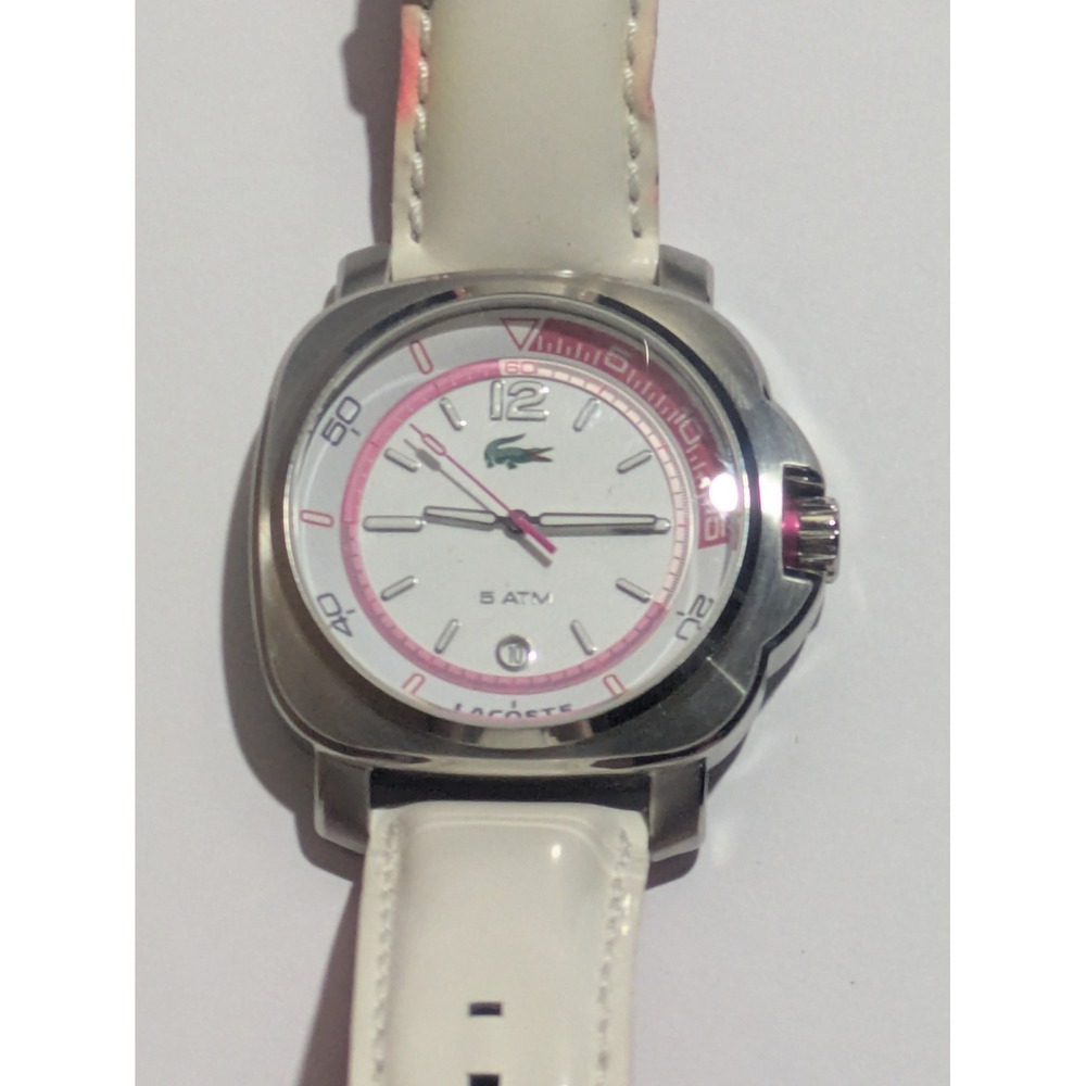 Lacoste Womens Stainless Steel Watch White Pink Leather Strap 5 ATM Water Resist